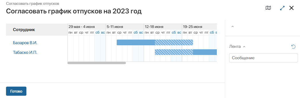 График отпусков и дней отсутствия на согласовании, сформированный в BPM-системе