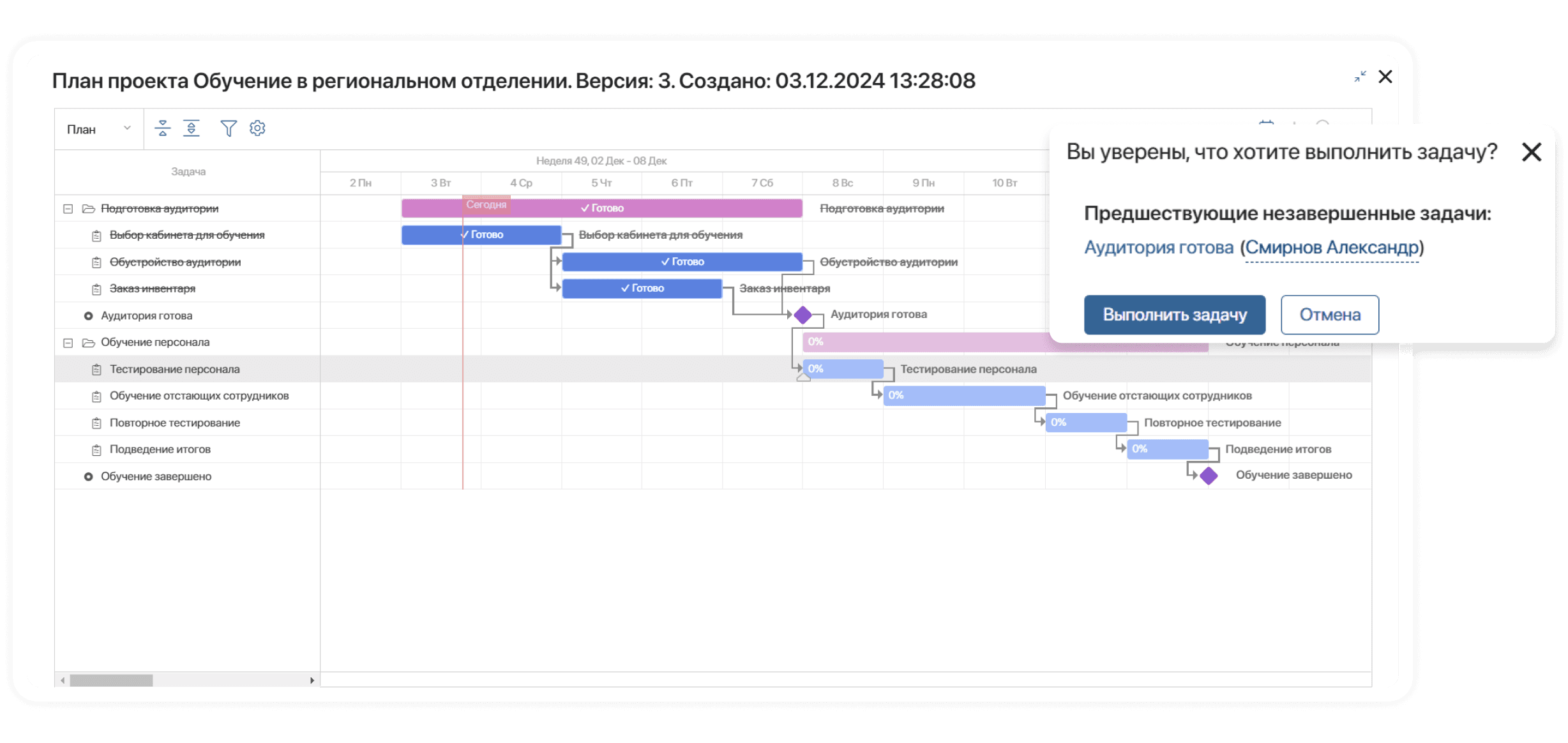 Предупреждение о невыполненных связанных задачах